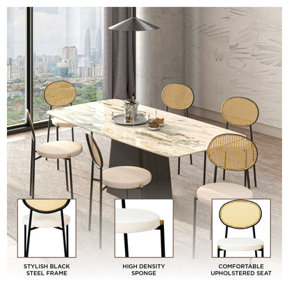 Euston Modern Wicker Dining Chair with Round Velvet Seat Set of 4 - Elax Furniture