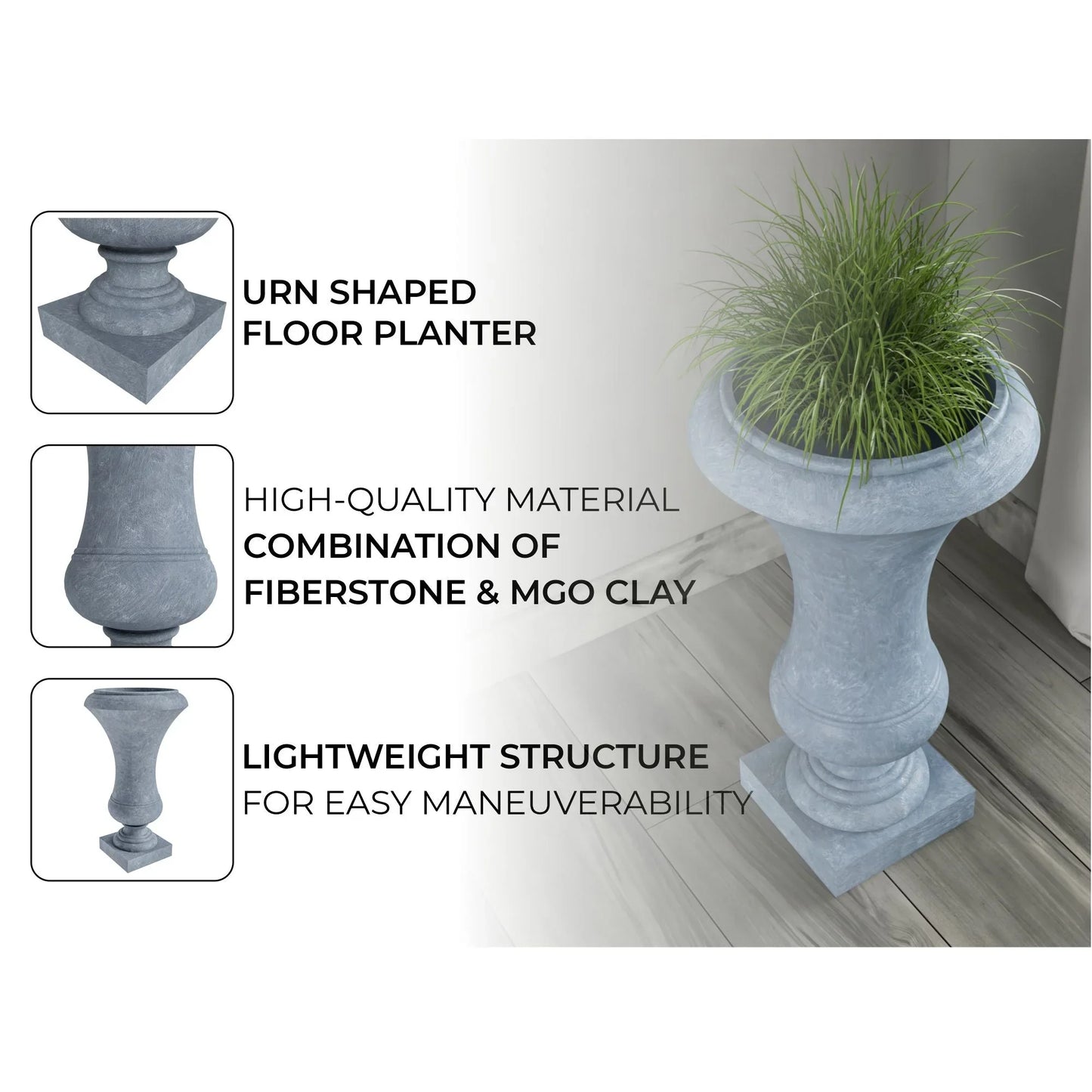 Daisy Fiberstone and Clay Urn Planter with Drainage Holes for Indoor and Outdoor - Elax Furniture