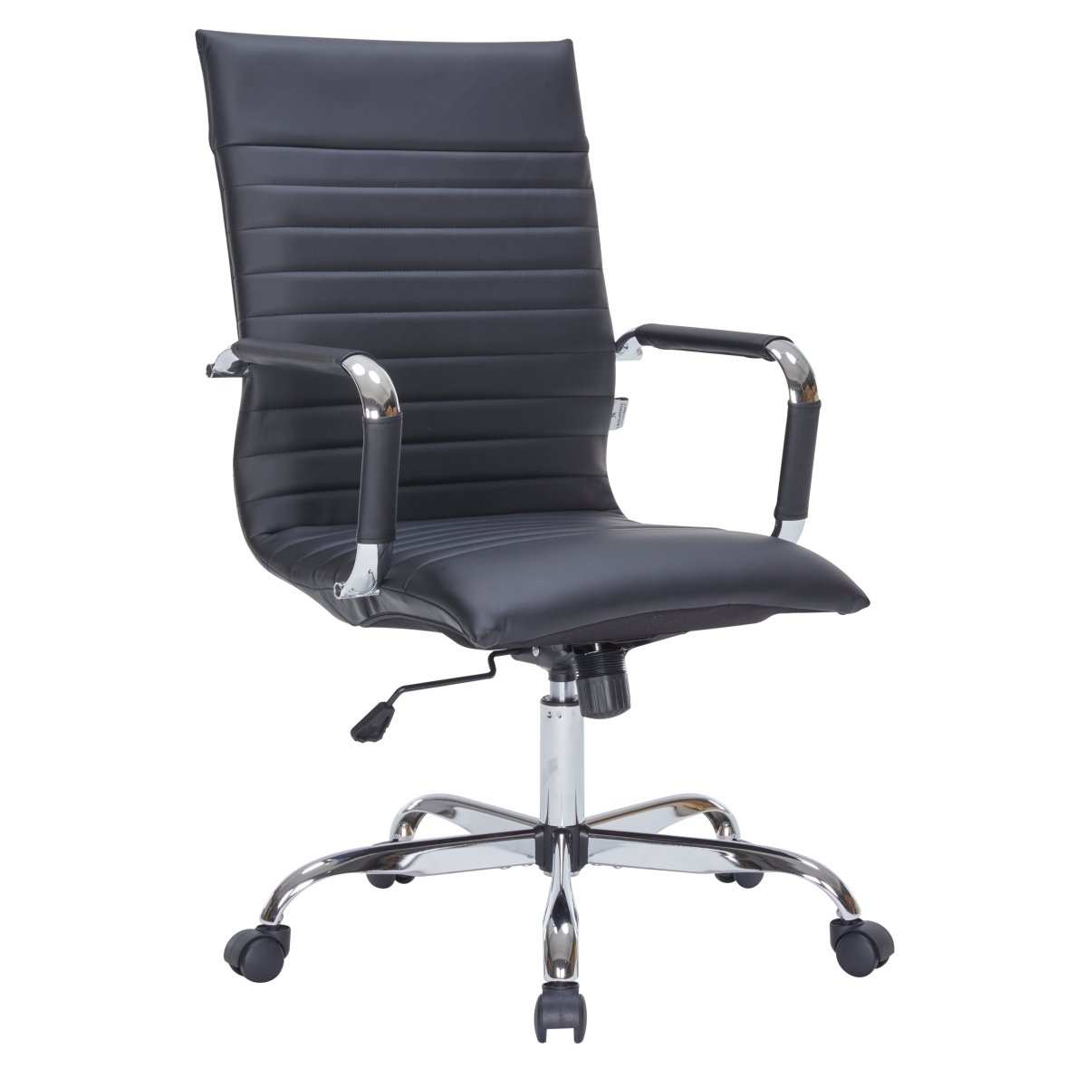 Harris Leather High-Back Adjustable Office Conference Chair with Armrests Chrome Black Office Chair Leisuremod