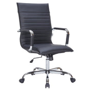Harris Leather High-Back Adjustable Office Conference Chair with Armrests Chrome Black Office Chair Leisuremod