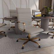 Harris Leather High-Back Adjustable Office Conference Chair with Armrests Gold Tan Office Chair Leisuremod