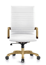 Harris Leather High-Back Adjustable Office Conference Chair with Armrests Gold White Office Chair Leisuremod