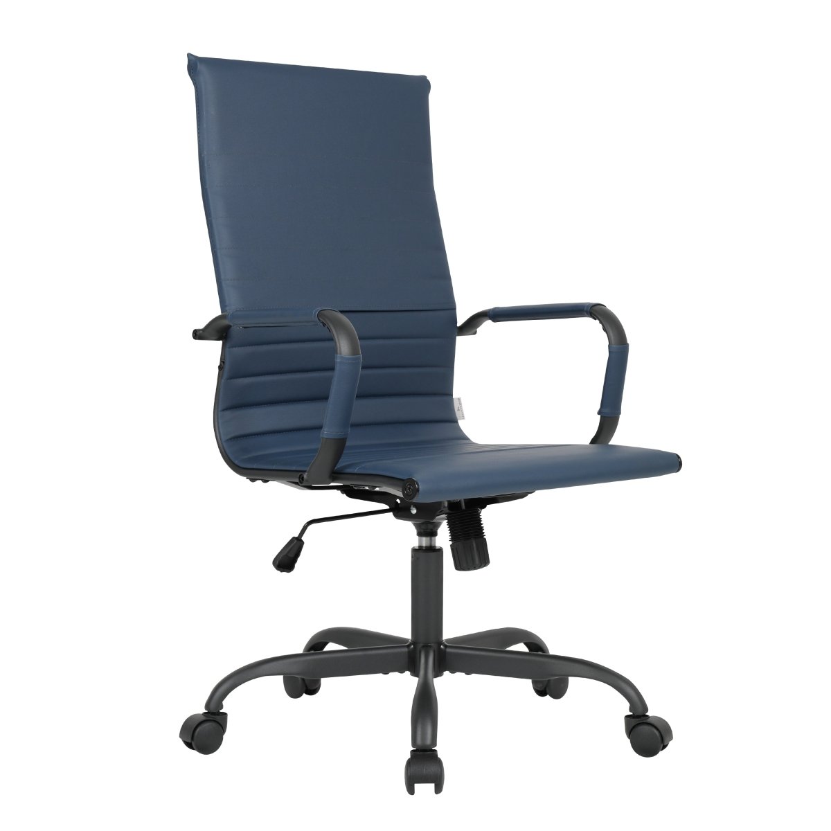 Harris Leather High-Back Adjustable Office Conference Chair with Armrests Black Navy Blue Office Chair Leisuremod