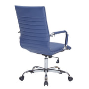 Harris Leather High-Back Adjustable Office Conference Chair with Armrests Chrome Navy Blue Office Chair Leisuremod