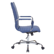 Harris Leather High-Back Adjustable Office Conference Chair with Armrests Chrome Navy Blue Office Chair Leisuremod