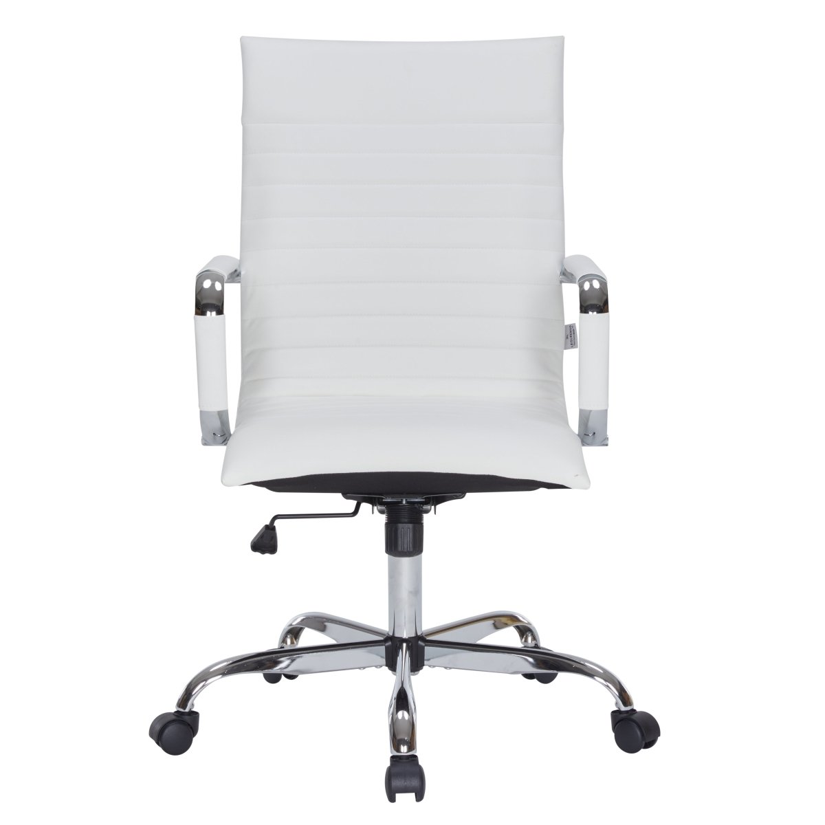Harris Leather High-Back Adjustable Office Conference Chair with Armrests Chrome White Office Chair Leisuremod