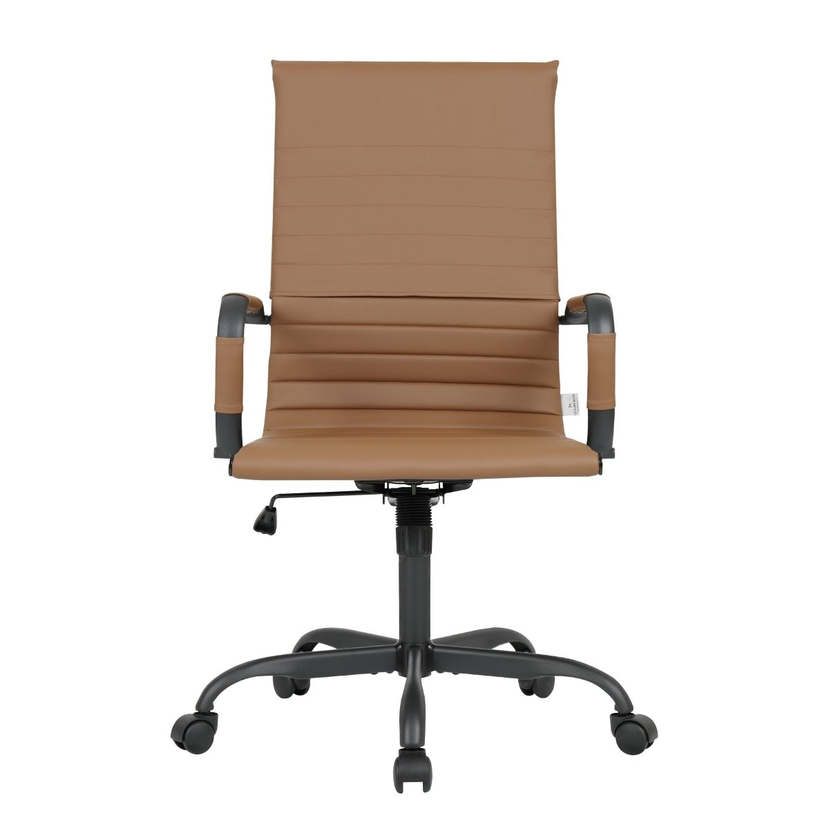 Harris Leather High-Back Adjustable Office Conference Chair with Armrests Black Light Brown Office Chair Leisuremod