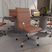 Harris Leather High-Back Adjustable Office Conference Chair with Armrests Chrome Light Brown Office Chair Leisuremod
