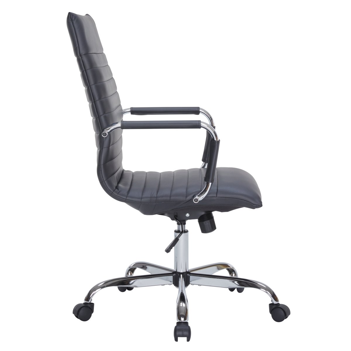 Harris Leather High-Back Adjustable Office Conference Chair with Armrests Chrome Black Office Chair Leisuremod