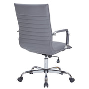 Harris Leather High-Back Adjustable Office Conference Chair with Armrests Chrome Grey Office Chair Leisuremod