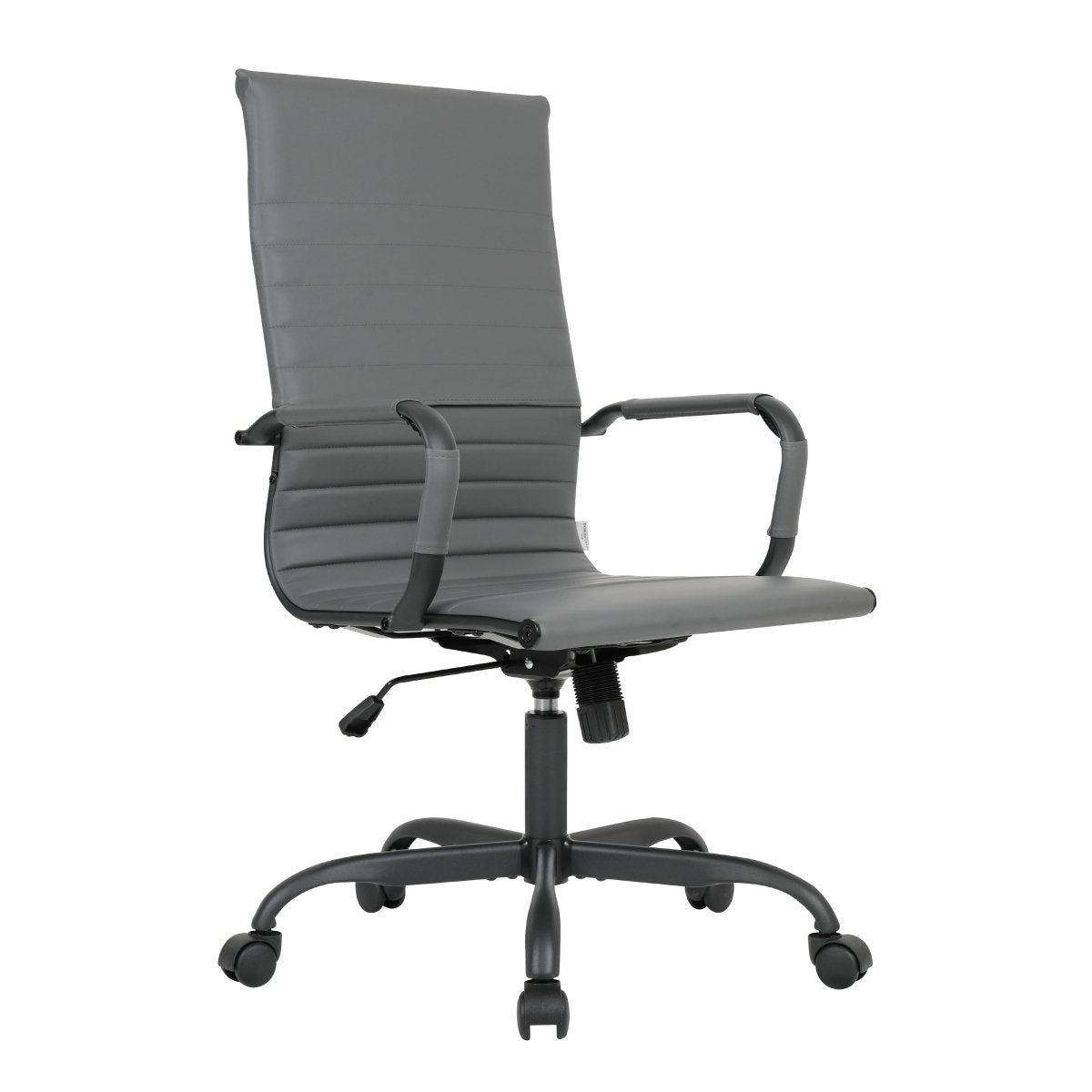 Harris Leather High-Back Adjustable Office Conference Chair with Armrests Black Grey Office Chair Leisuremod