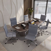 Harris Leather High-Back Adjustable Office Conference Chair with Armrests Chrome Grey Office Chair Leisuremod