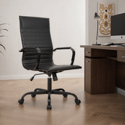 Harris Leather High-Back Adjustable Office Conference Chair with Armrests Black Black Office Chair Leisuremod