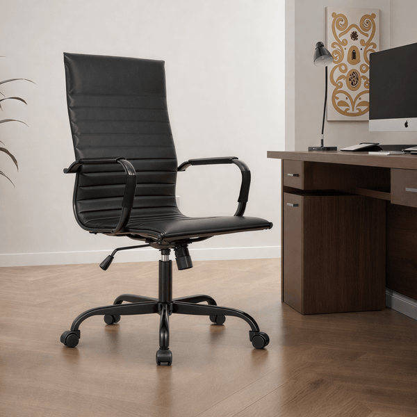 Harris Leather High-Back Adjustable  Office Conference Chair with Armrests