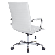 Harris Leather High-Back Adjustable Office Conference Chair with Armrests Chrome White Office Chair Leisuremod