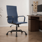 Harris Leather High-Back Adjustable Office Conference Chair with Armrests Black Navy Blue Office Chair Leisuremod