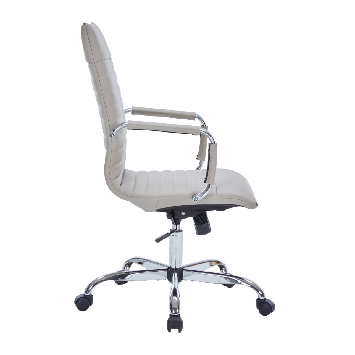 Harris Leather High-Back Adjustable Office Conference Chair with Armrests Chrome Tan Office Chair Leisuremod