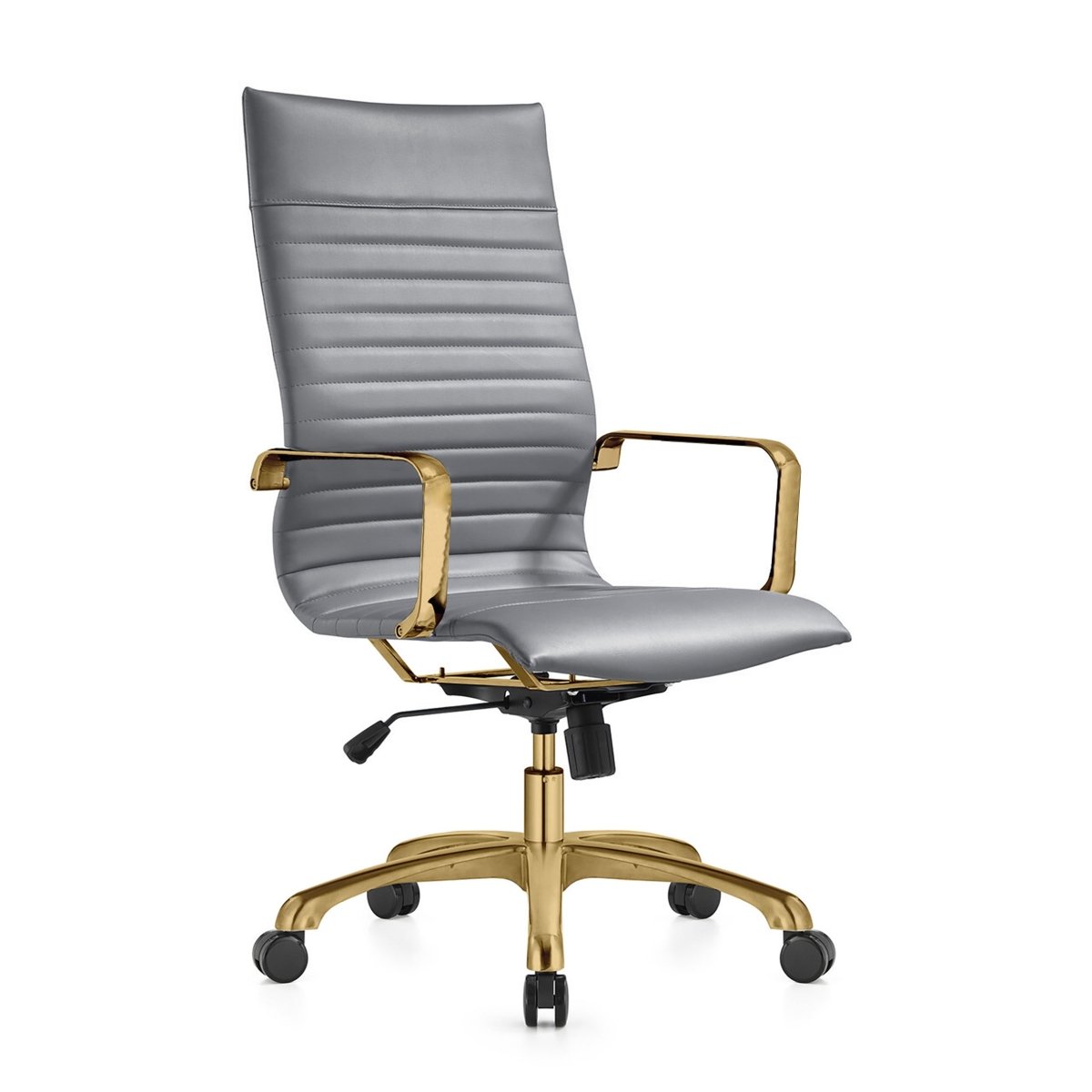 Harris Leather High-Back Adjustable Office Conference Chair with Armrests Gold Grey Office Chair Leisuremod
