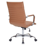 Harris Leather High-Back Adjustable Office Conference Chair with Armrests Chrome Light Brown Office Chair Leisuremod