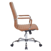 Harris Leather High-Back Adjustable Office Conference Chair with Armrests Chrome Light Brown Office Chair Leisuremod