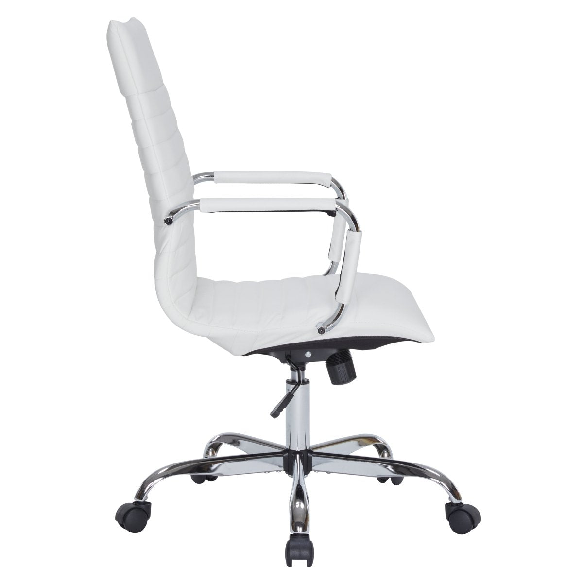 Harris Leather High-Back Adjustable Office Conference Chair with Armrests Chrome White Office Chair Leisuremod