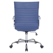 Harris Leather High-Back Adjustable Office Conference Chair with Armrests Chrome Navy Blue Office Chair Leisuremod