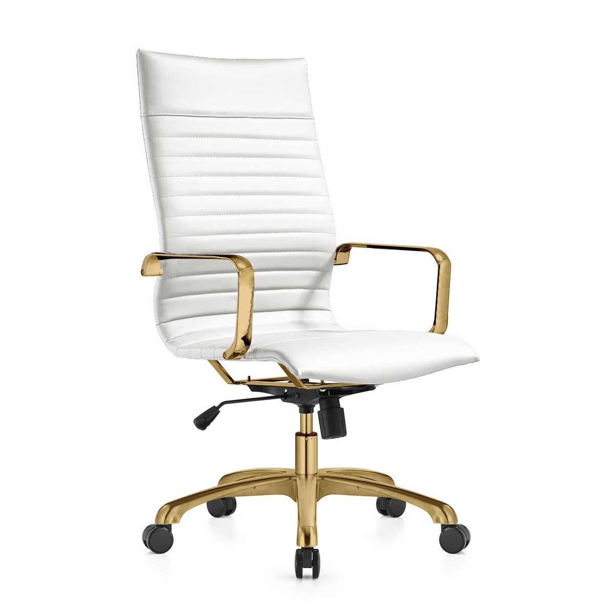 Harris Leather High-Back Adjustable Office Conference Chair with Armrests Gold White Office Chair Leisuremod