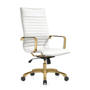Harris Leather High-Back Adjustable Office Conference Chair with Armrests Gold White Office Chair Leisuremod