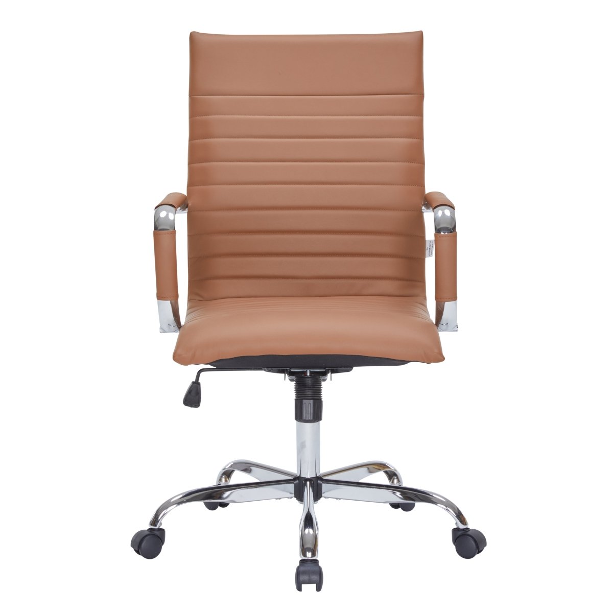 Harris Leather High-Back Adjustable Office Conference Chair with Armrests Chrome Light Brown Office Chair Leisuremod