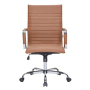 Harris Leather High-Back Adjustable Office Conference Chair with Armrests Chrome Light Brown Office Chair Leisuremod