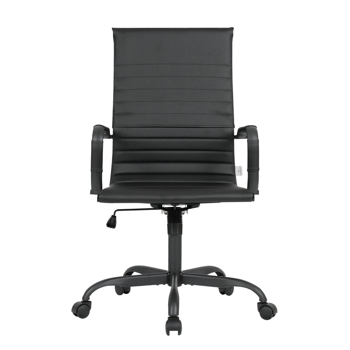 Harris Leather High-Back Adjustable Office Conference Chair with Armrests Black Black Office Chair Leisuremod