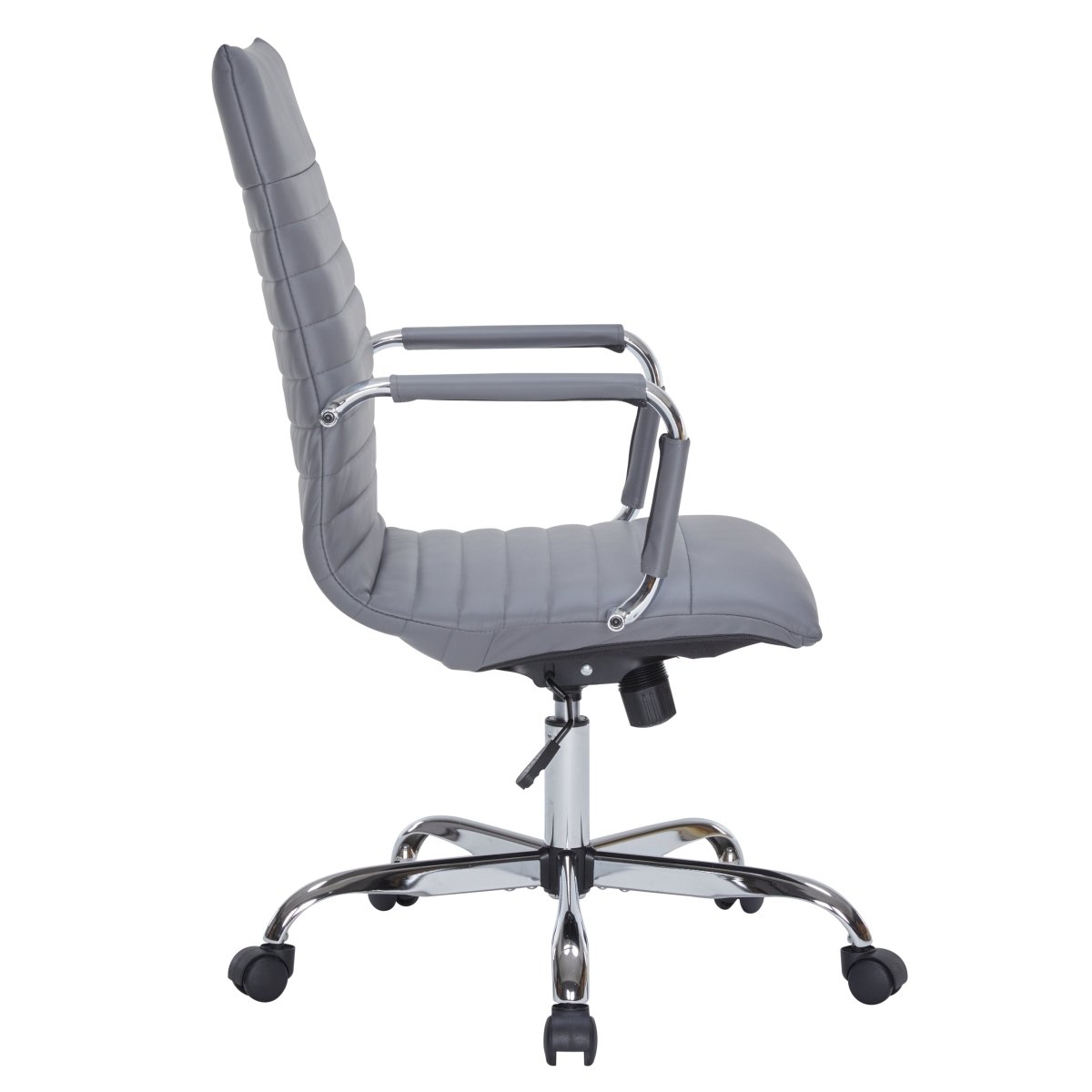 Harris Leather High-Back Adjustable Office Conference Chair with Armrests Chrome Grey Office Chair Leisuremod