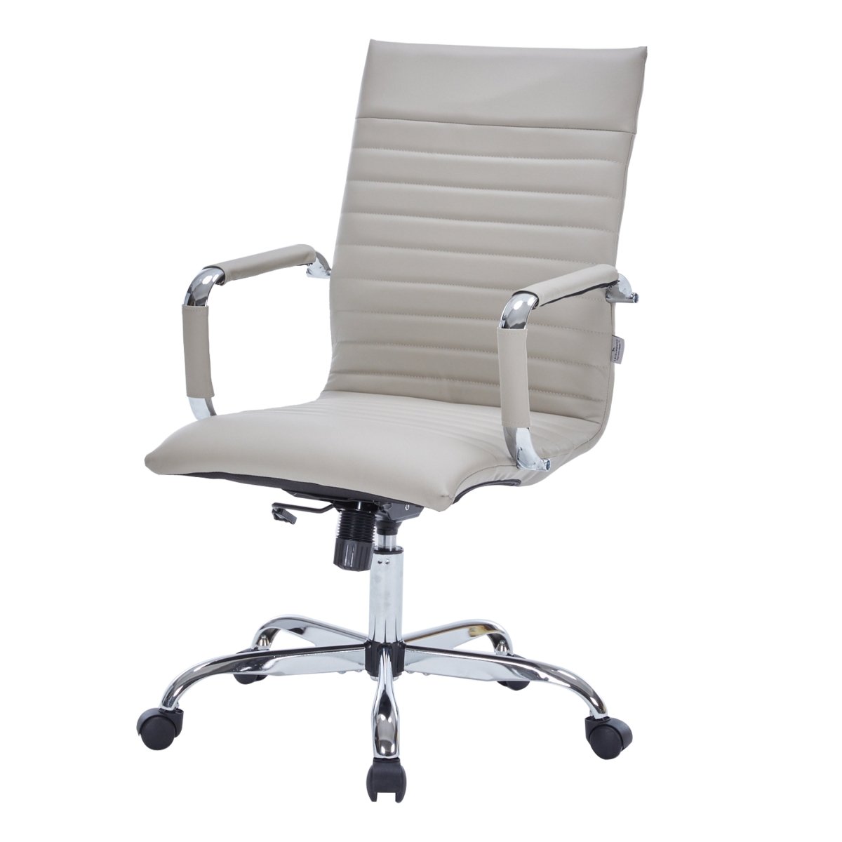 Harris Leather High-Back Adjustable Office Conference Chair with Armrests Chrome Tan Office Chair Leisuremod