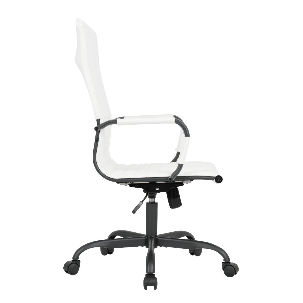 Harris Leather High-Back Adjustable Office Conference Chair with Armrests Black White Office Chair Leisuremod