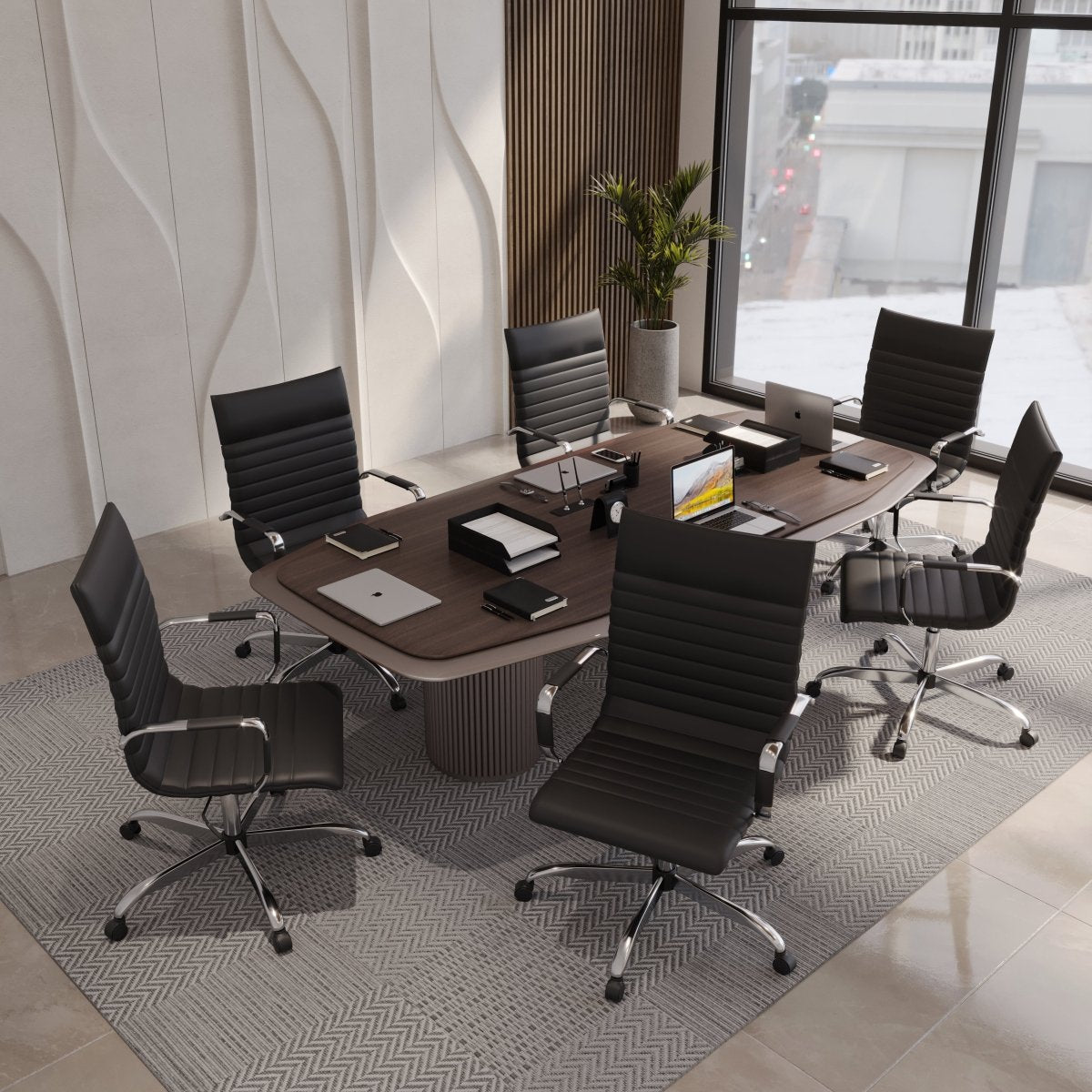 Harris Leather High-Back Adjustable Office Conference Chair with Armrests Chrome Black Office Chair Leisuremod