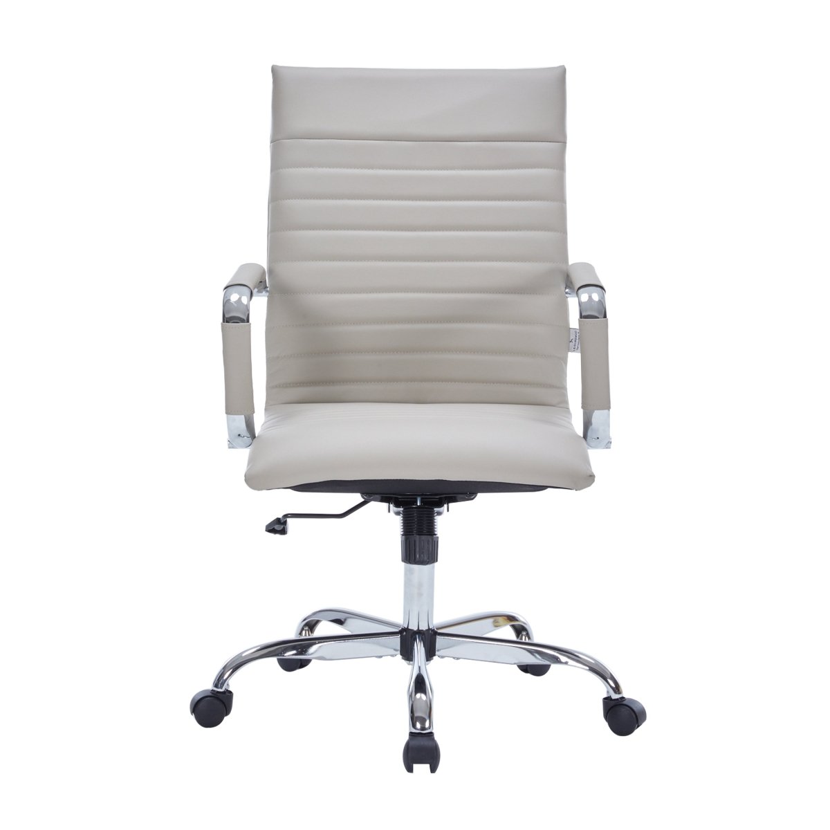 Harris Leather High-Back Adjustable Office Conference Chair with Armrests Chrome Tan Office Chair Leisuremod