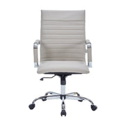 Harris Leather High-Back Adjustable Office Conference Chair with Armrests Chrome Tan Office Chair Leisuremod