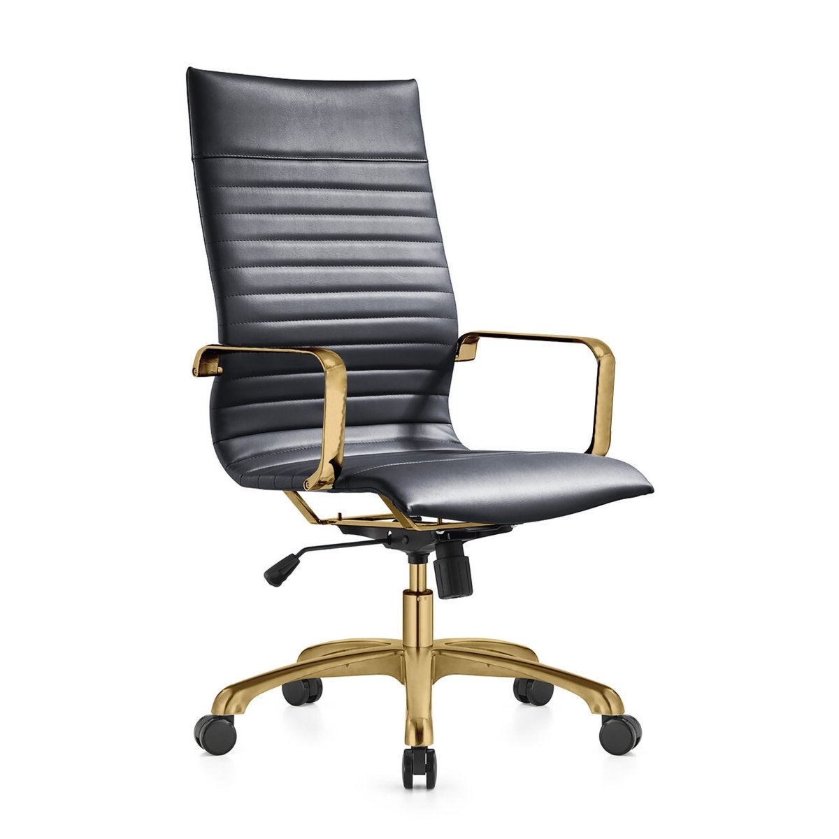 Harris Leather High-Back Adjustable Office Conference Chair with Armrests Gold Black Office Chair Leisuremod