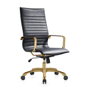 Harris Leather High-Back Adjustable Office Conference Chair with Armrests Gold Black Office Chair Leisuremod