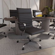Harris Leather High-Back Adjustable Office Conference Chair with Armrests Chrome Black Office Chair Leisuremod