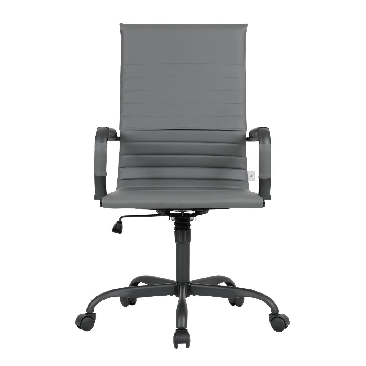 Harris Leather High-Back Adjustable Office Conference Chair with Armrests Black Grey Office Chair Leisuremod