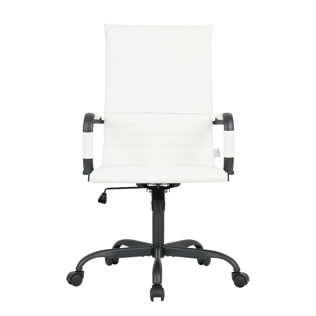 Harris Leather High-Back Adjustable Office Conference Chair with Armrests Black White Office Chair Leisuremod