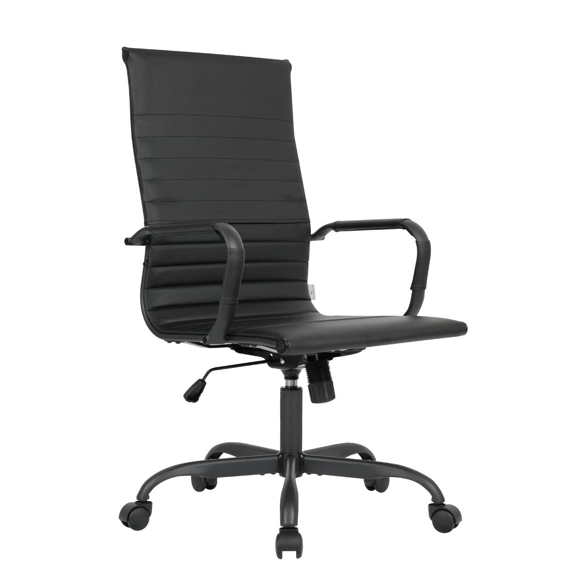 Harris Leather High-Back Adjustable Office Conference Chair with Armrests Black Black Office Chair Leisuremod