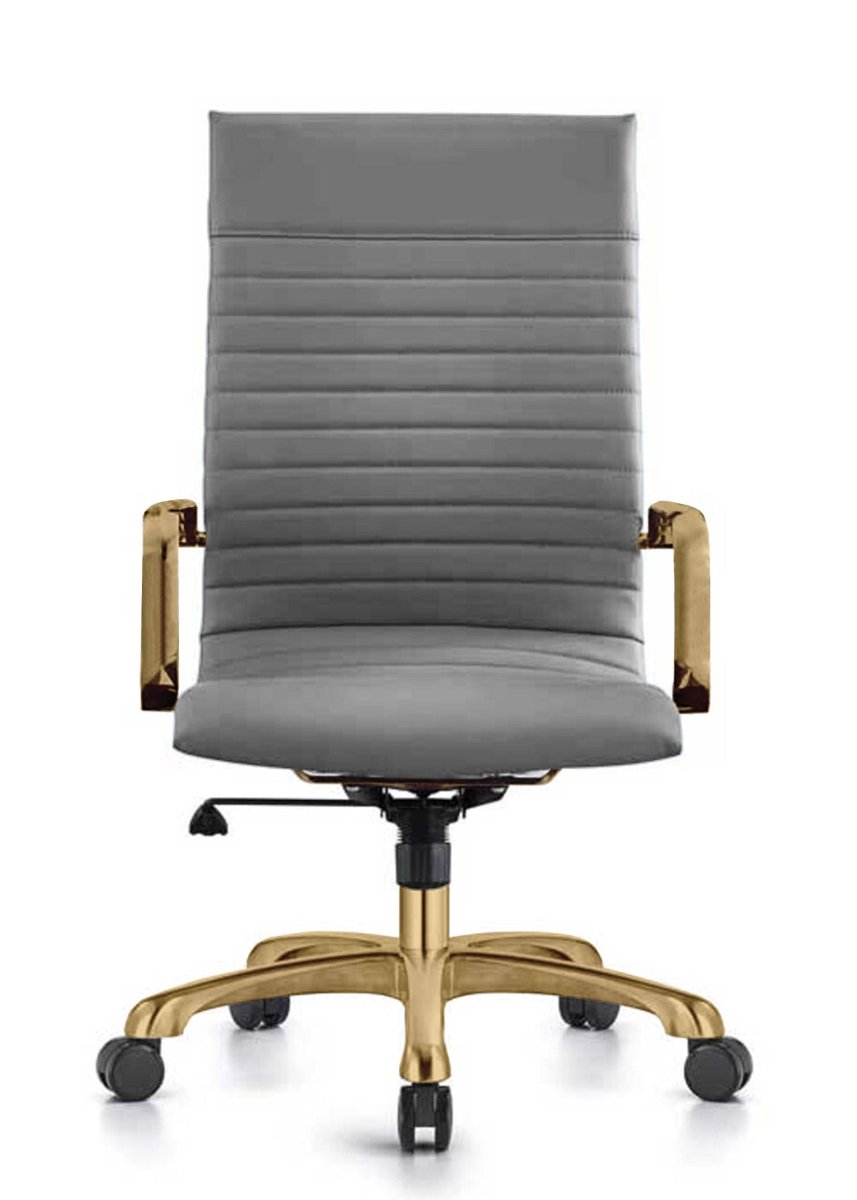 Harris Leather High-Back Adjustable Office Conference Chair with Armrests Gold Grey Office Chair Leisuremod