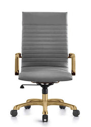 Harris Leather High-Back Adjustable Office Conference Chair with Armrests Gold Grey Office Chair Leisuremod