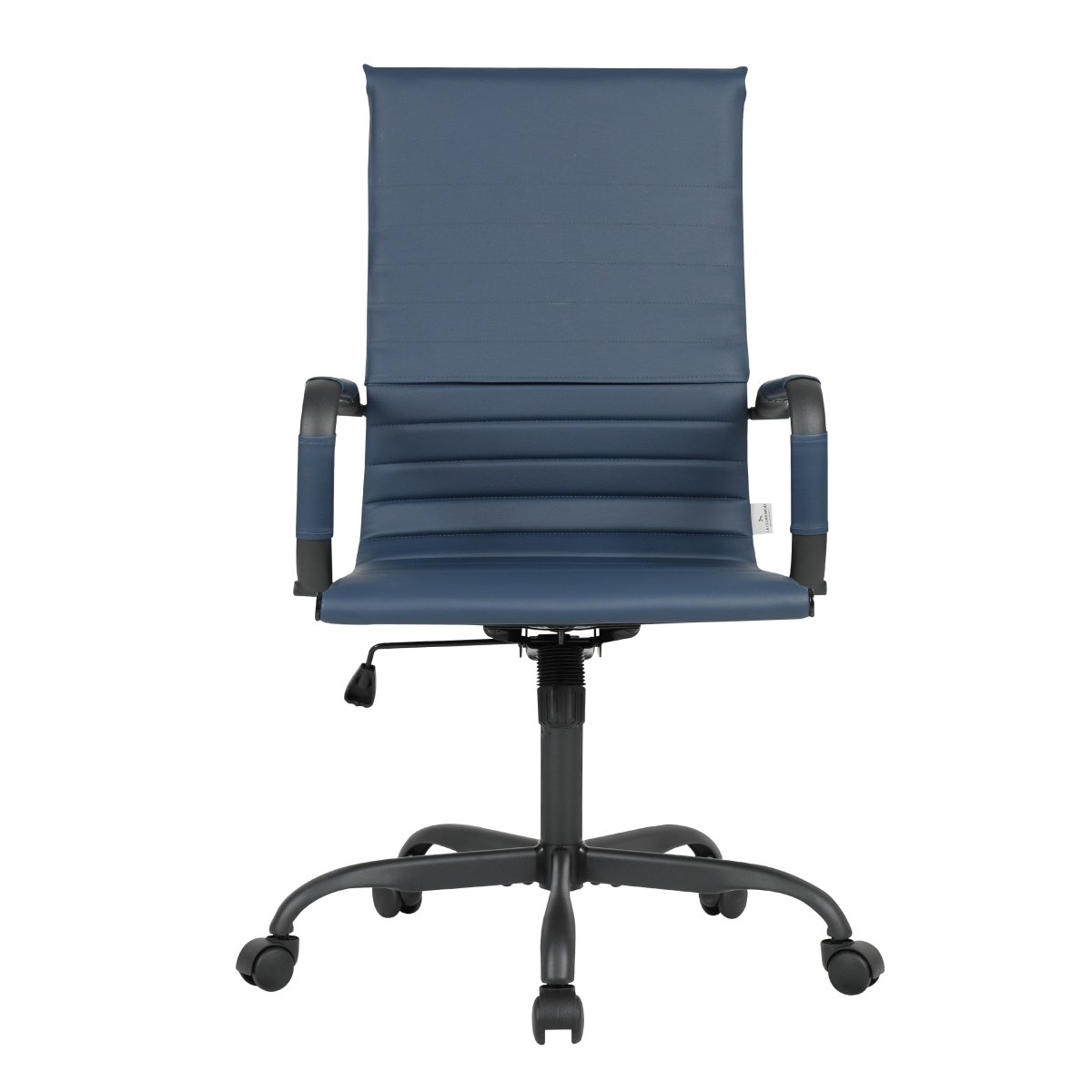Harris Leather High-Back Adjustable Office Conference Chair with Armrests Black Navy Blue Office Chair Leisuremod