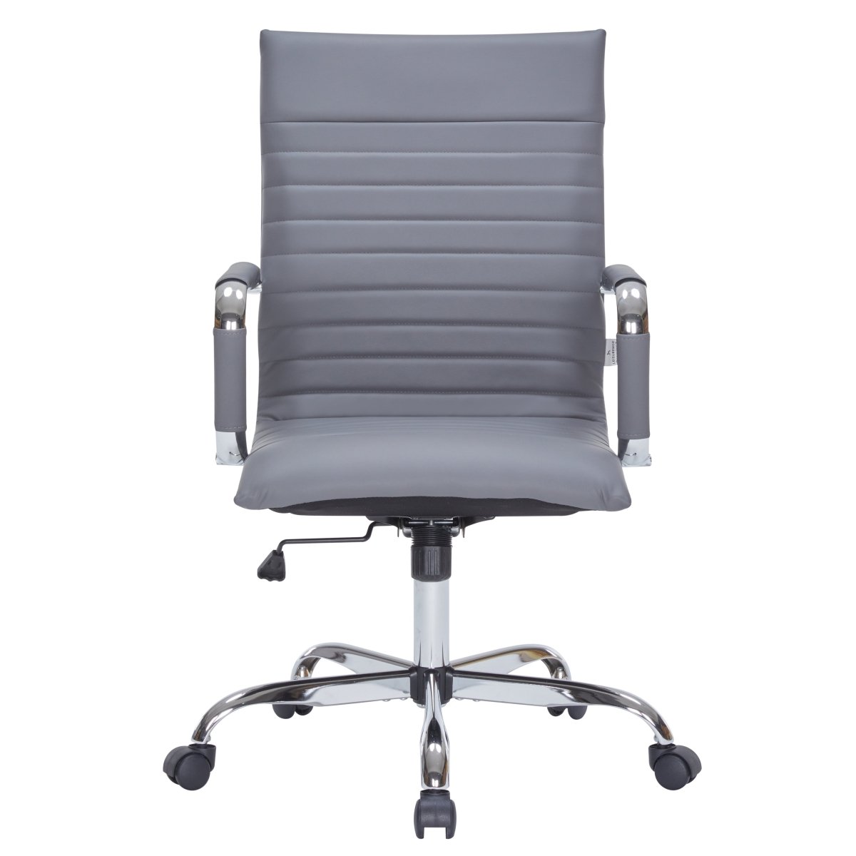 Harris Leather High-Back Adjustable Office Conference Chair with Armrests Chrome Grey Office Chair Leisuremod