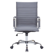 Harris Leather High-Back Adjustable Office Conference Chair with Armrests Chrome Grey Office Chair Leisuremod