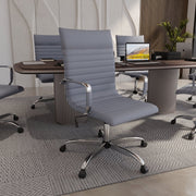 Harris Leather High-Back Adjustable Office Conference Chair with Armrests Chrome Grey Office Chair Leisuremod