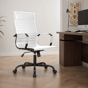 Harris Leather High-Back Adjustable Office Conference Chair with Armrests Black White Office Chair Leisuremod